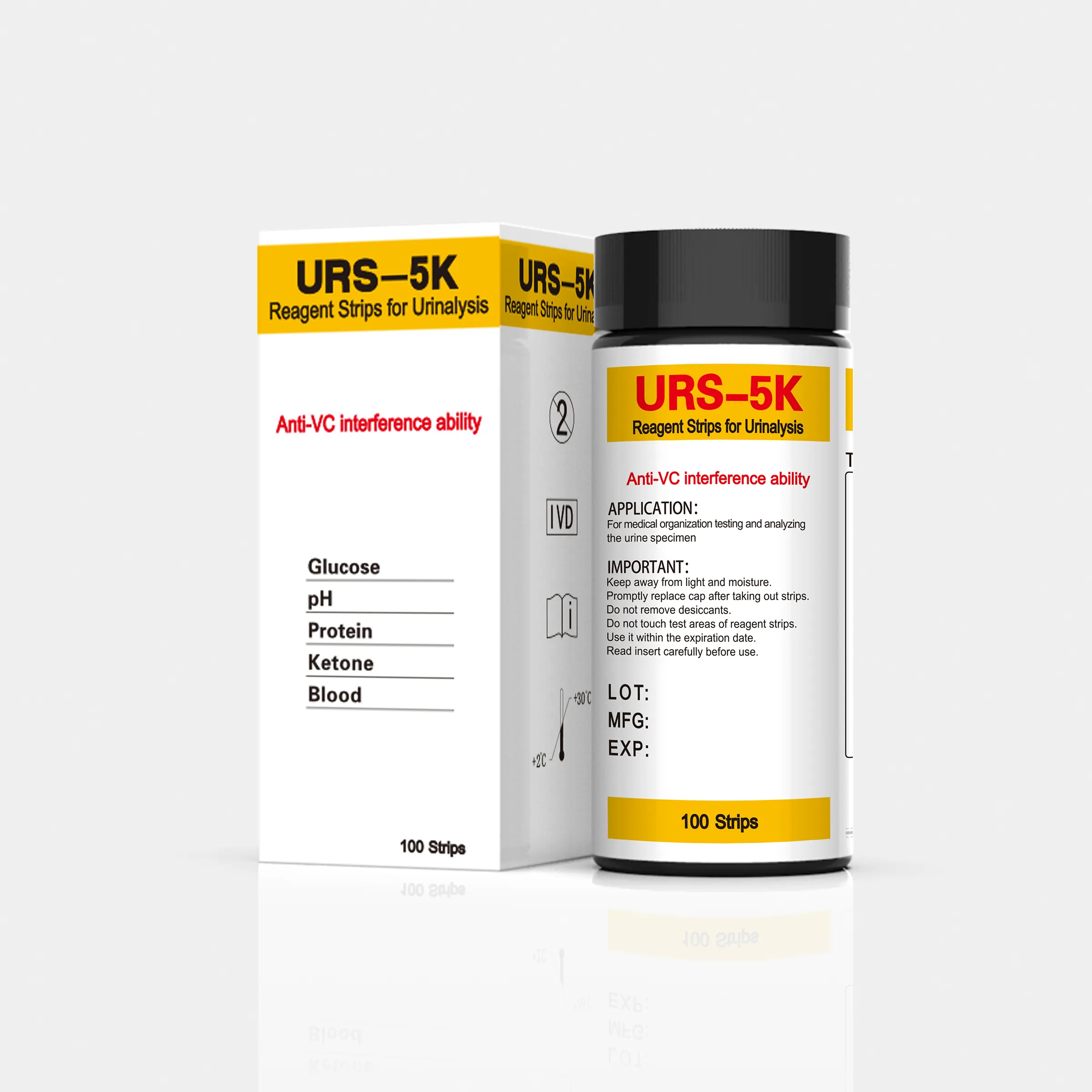 URS-5k para el cuidado de la salud corporal, tiras de prueba de orina, sangre, pH, glucosa, cetona, prueba de proteína en un solo paso