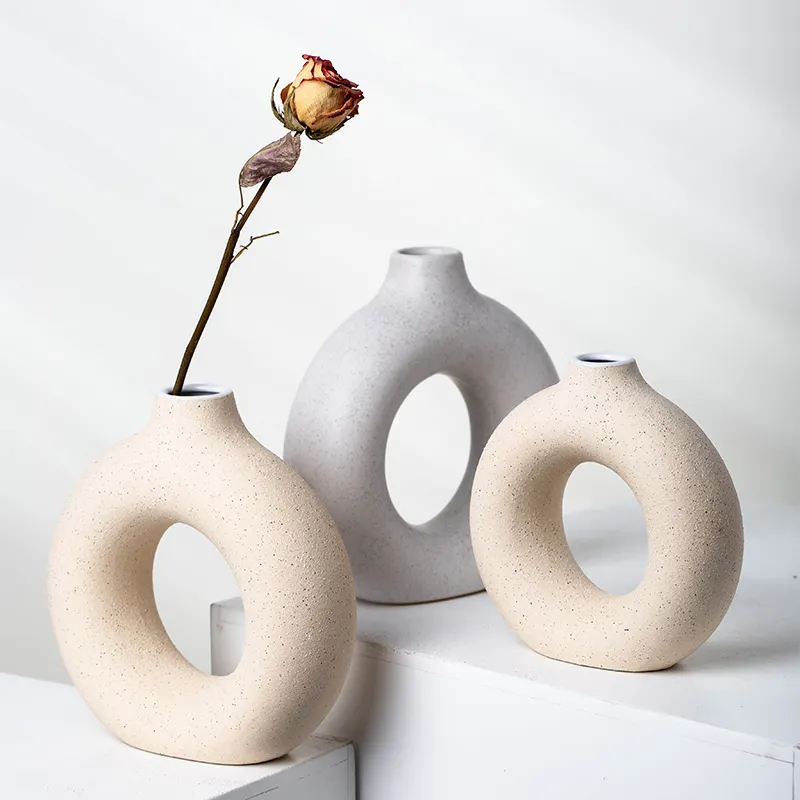 Yuanwang Nrdic Style vasi in porcellana ceramica personalizzati vaso rotondo opaco a forma di cerchio per la decorazione domestica