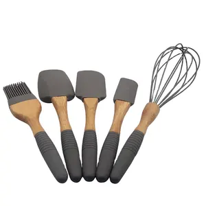 Поставка кухонной утвари набор деревянных силиконовых инструментов для выпечки с лопаткой, spoonula