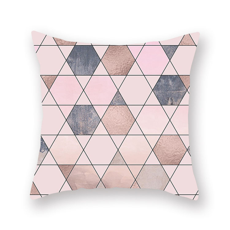 ins Nordic style rose gold pink peach skin velvet cushion cover geometric patchwork velvet cushion cover sofa seat cushion cover