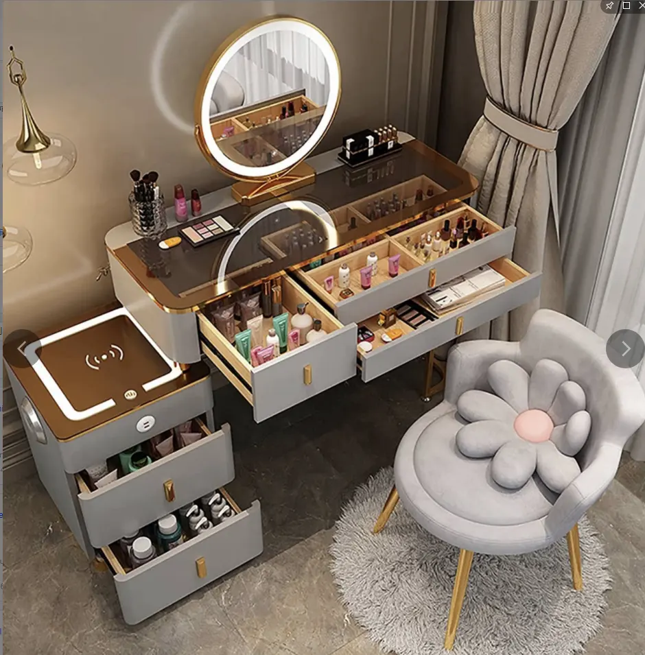 Modern minimalist smart wireless charging vanity table solid wood dressing table with mirror
