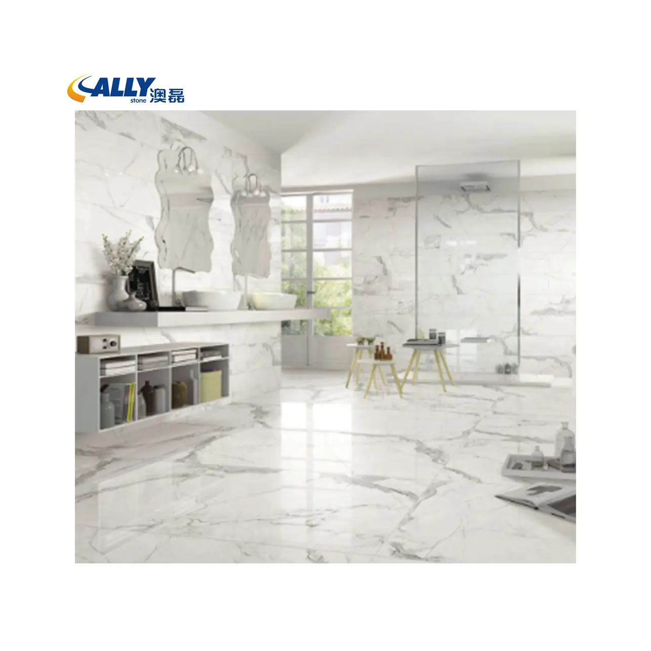 Allystone carrera – carreaux de marbre blanc, la taille peut être coupée, carreaux polis et marbres, sol en pierre