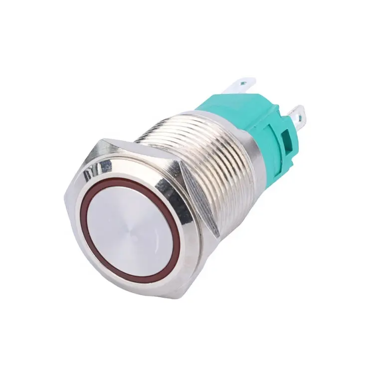 High-performance 5Pin Momentary Ring Led 1NO1NC Flat Round Waterproof IP65 Metal 16mm Switch Push Button for Motorcycle
