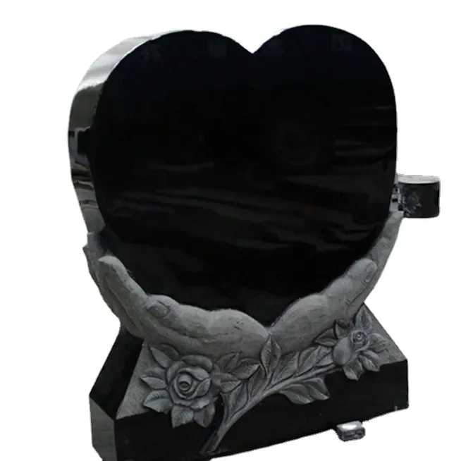 Cheap Hot Sale Customized Black Polished Heart Hands Carving Tombstone Monument