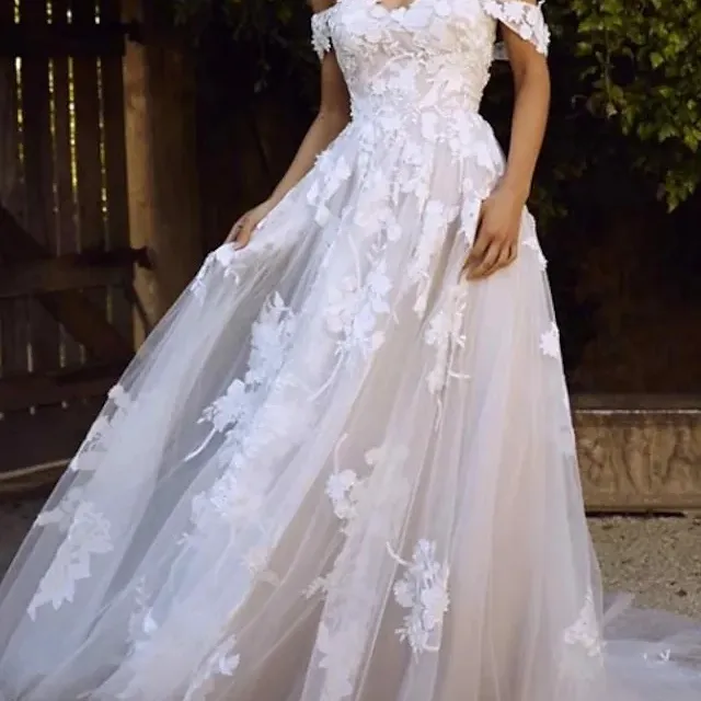 2023 nuevo vestido ceremonial ilusión falda con hombros descubiertos princesa falda de gasa flotante tubo falda de piso superior vestido de novia para mujer