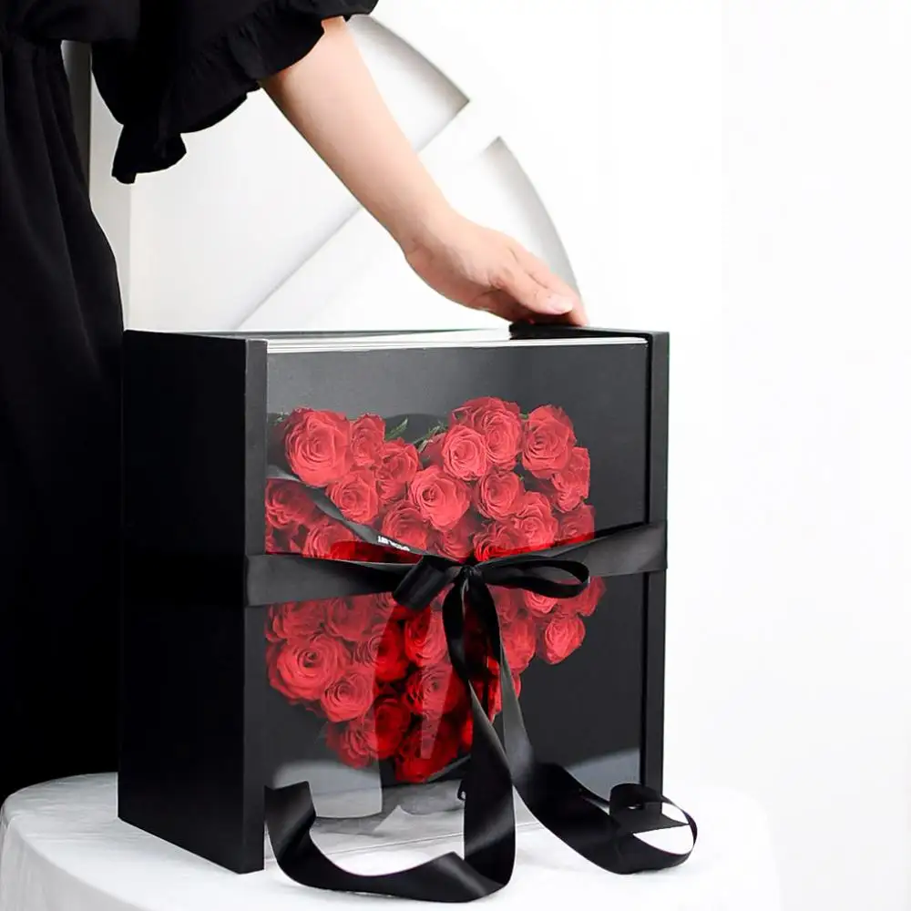 Custom luxury gift packaging classic design foldable square flower box Acrylic gift box