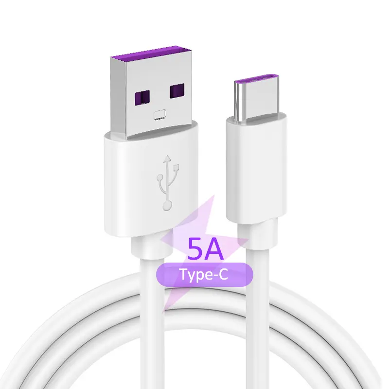 High Quality 1m 1.5m 2m Type c Charger Cable Cord 5A Super Fast Charging Cable Black White PVC USB C Cable For Samsung Huawei
