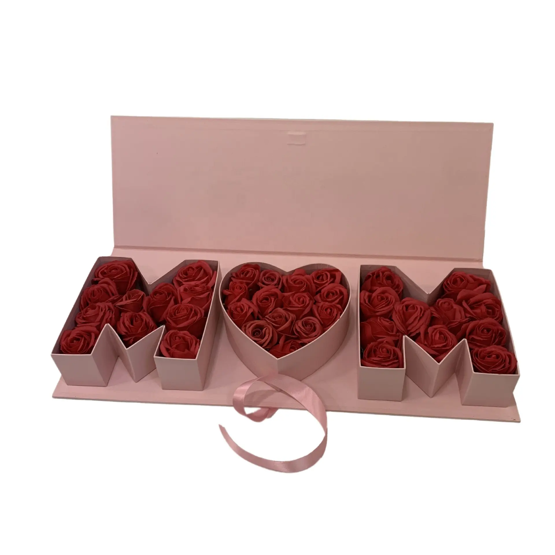Boîte à fleurs pour la fête des mères Festival Boîte cadeau de luxe à fleurs de grande taille Emballage en carton de rose noir mat Boîte à fleurs en forme de cœur