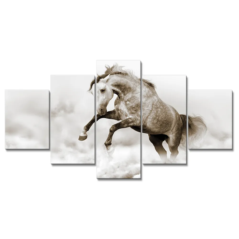 Custom 5 Pcs Running Paarden Foto Home Decor Dier Schilderijen Canvas Wall Art