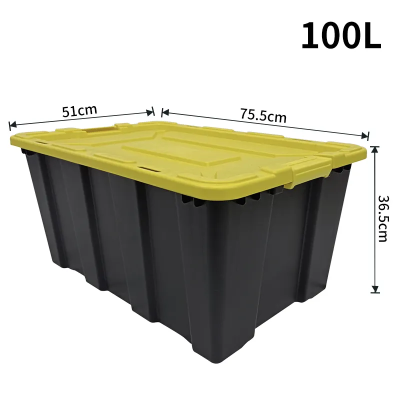 2024 yeni moda fonksiyon depolama yüksek kalite 60L sarı siyah istiflenebilir plastik alet saklama kutusu 55L 150L