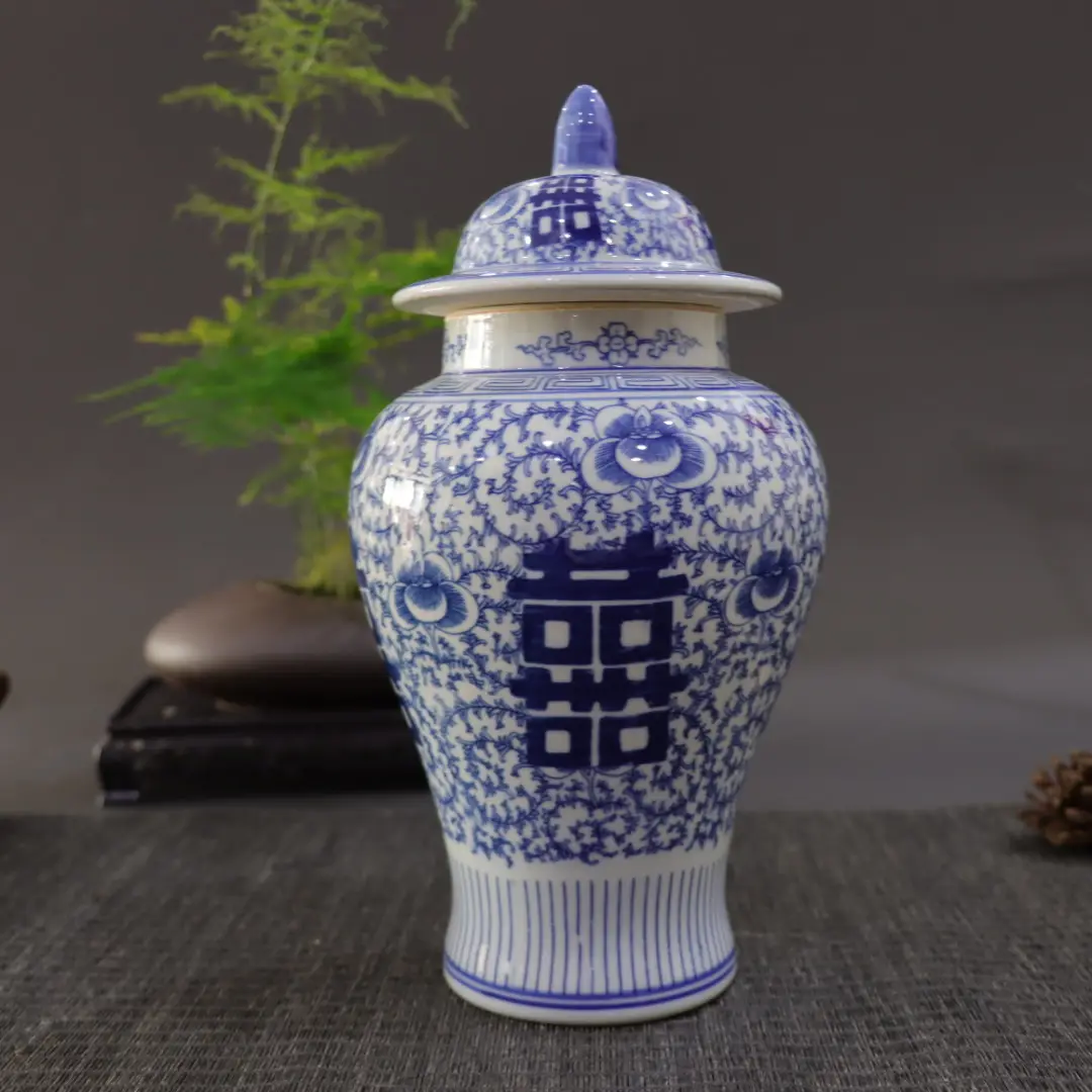 Porcelana azul e branca, cerâmica Jingdezhen, potes gerais, porcelana antiga