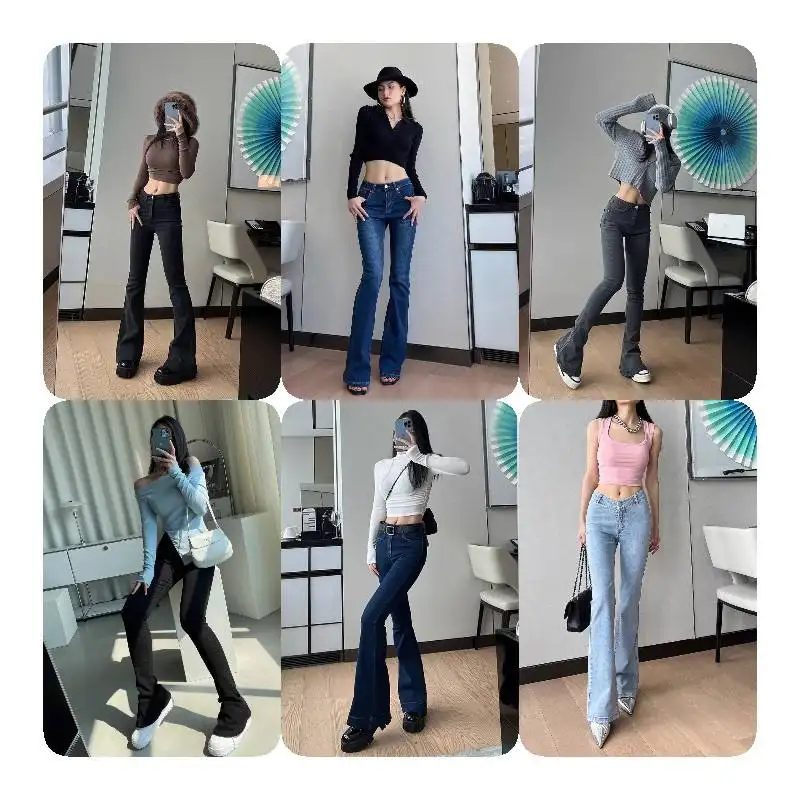 بنطلون جينز للسيدات بخصر عالٍ مطاطي تصميم جديد بنطلون جينز ضيق بخصر عالٍ رافع للنساء بنطلون جينز ضيق جينز دينم