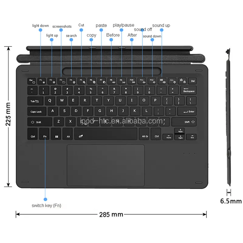 タッチパッド付きSurface Pro8ワイヤレスキーボードMicrosoftSurface ProX用の7色バックライト付き充電式および取り外し可能キーボード