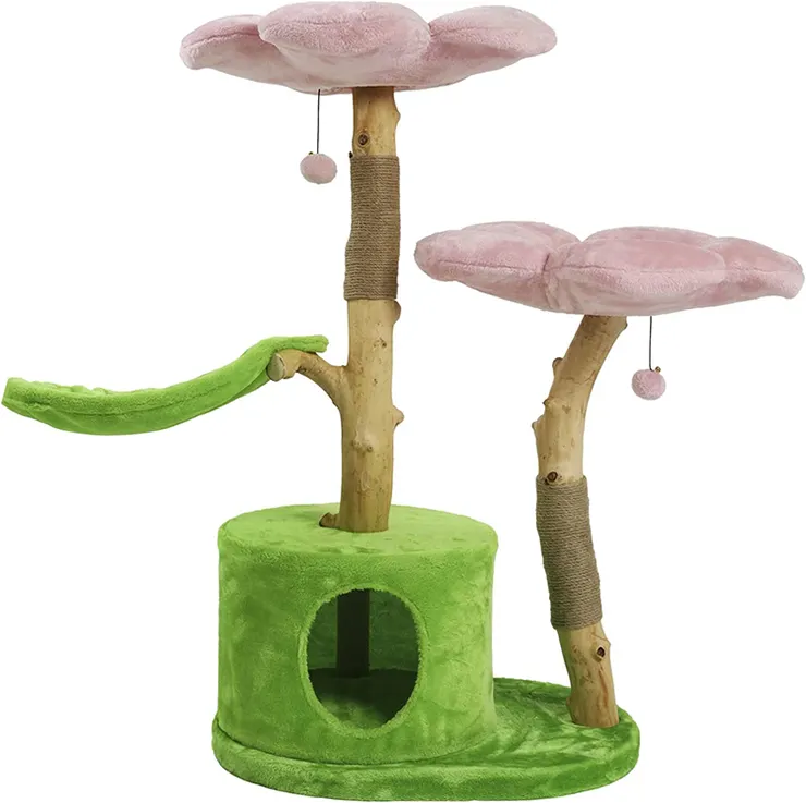 Kostenlose Proben Luxus mehrstufige einfache Kirschblüten flauschige Katze Aktivität Wohnung Baum Turm mit Sisal Kratzer für Katze