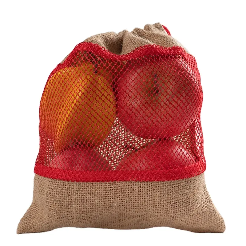 Bolsa de yute reutilizable para almacenamiento de fruta de soja, lentejas de arroz, patata, bolsa de compras con cordón, sacos de yute orgánico
