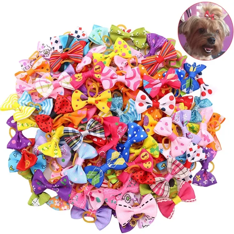 Wholesale Trend Pet Hair Accessories Fabric Pearl Dog Bow Colorful Pet Hair Bows