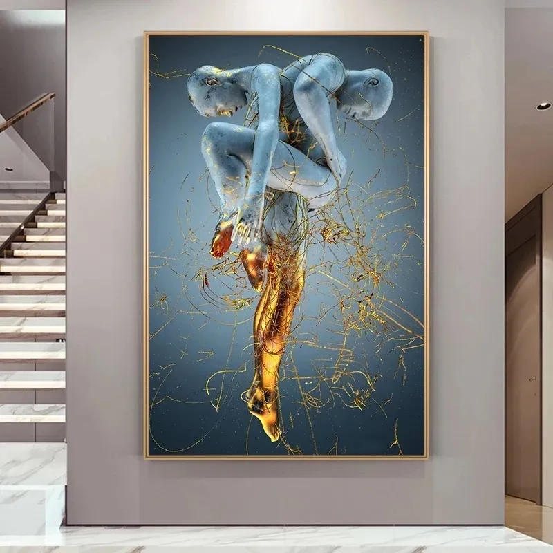 مجردة عارية مثير الجسم الفن الملصقات طباعة الذهبي الساق تمثال النفط اللوحة على قماش النحت جدار الصورة للمنزل كوادروس ديكور