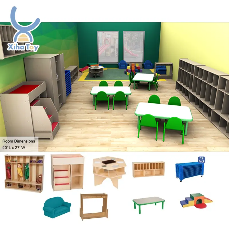 Table de mobilier Montessori en bois pour jardin d'enfants Ensembles de chaises Stations à langer Crèche Garderie avec table d'activités scientifiques