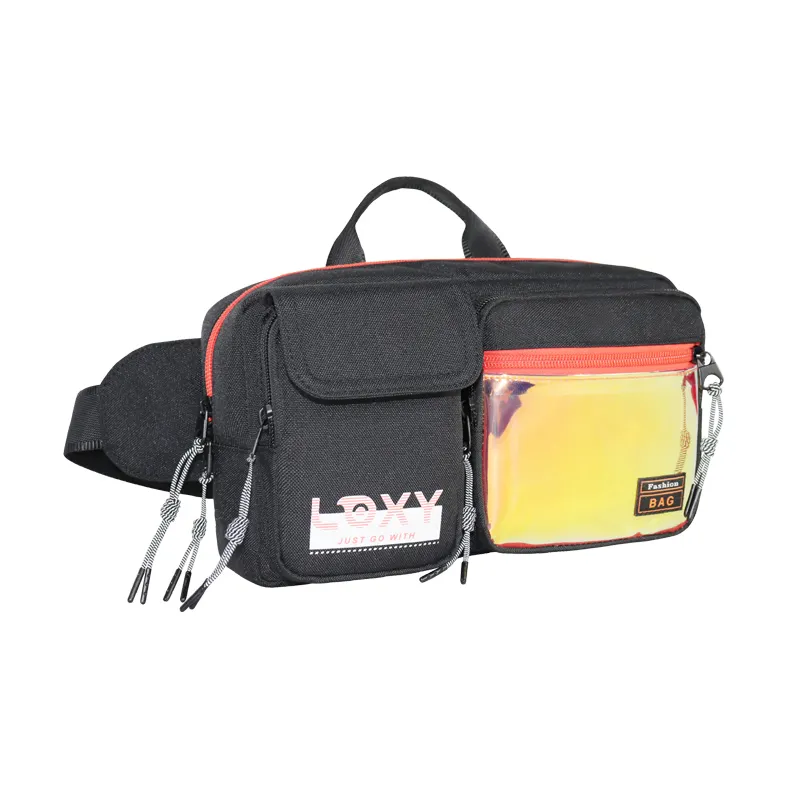 Bolsa crossbody para celular masculina de nylon, bolsa de viagem com alça longa e bolsos holográficos