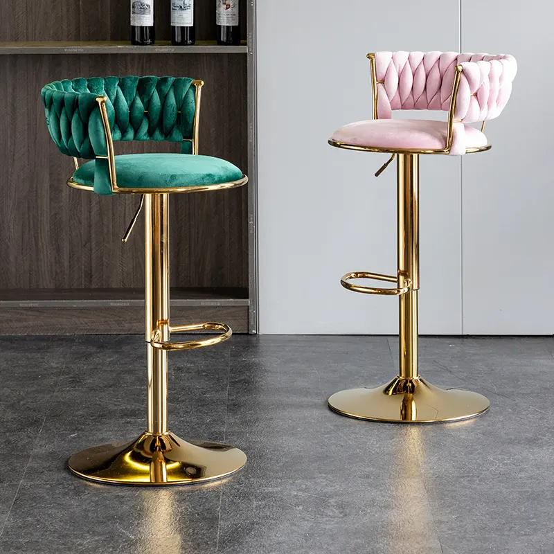 Tabouret de bar nordique comptoir haut pas cher or luxe moderne meubles de maison pivotant métal cuir velours cuisine chaises hautes tabouret de bar