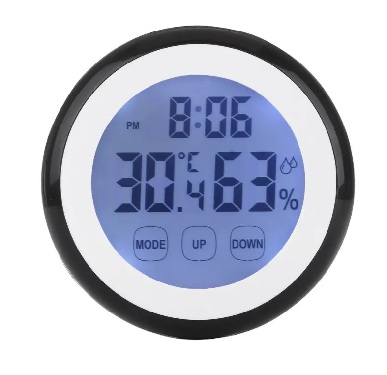 Round Shape Touch Screen Termômetro Digital Higrômetro Termômetro Doméstico Indoor Umidade Seca Assista Com Backlight