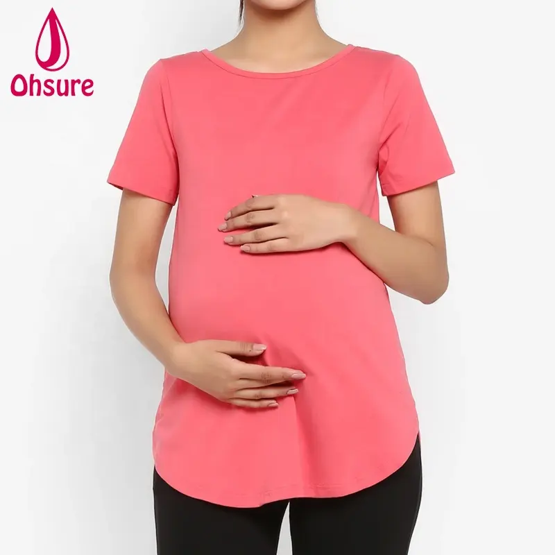 T-shirt de grossesse doux en bambou, vêtement ample et personnalisé, pour femmes, col rond, Yoga, Fitness, maternité, été