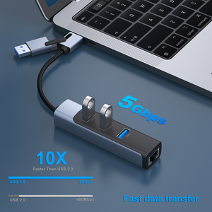 ปรับแต่งอะแดปเตอร์ USB to RJ45 ขนาด 1,000Mbps อะแดปเตอร์ USB C เป็นอีเธอร์เน็ตพร้อมฮับ USB 3.0 3 อัน - Product Image 4