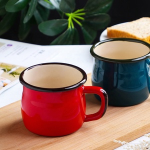 380ml Food Grade Belly <strong>Shaped</strong> Dishwasher Safe Custom Decal <strong>Design</strong> Enamel Camping <strong>Mug</strong> Red