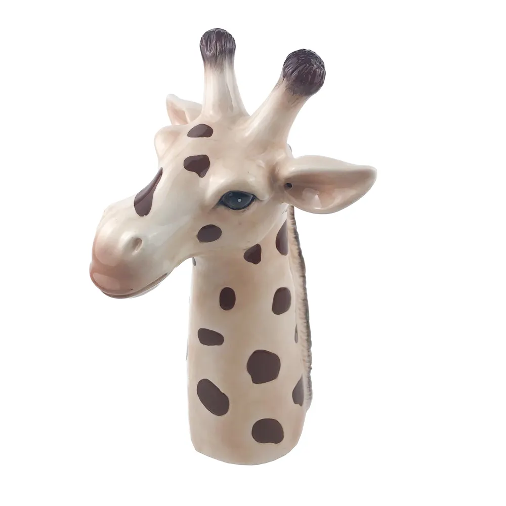 Carino dipinto a mano 3D giraffa testa di animale a forma di vaso da fiori in ceramica per la decorazione domestica