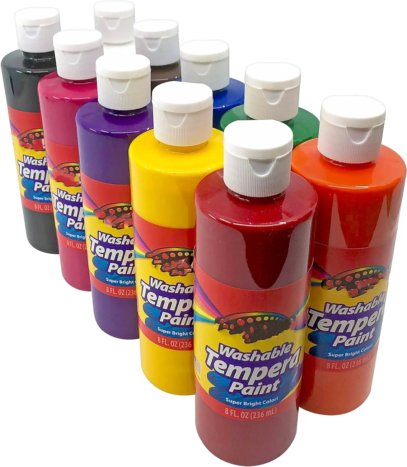 8.45 FlOz/250ML ogni Tempera lavabile vernice alla rinfusa 10ct colori assortiti per bambini pittura artigianato artistico