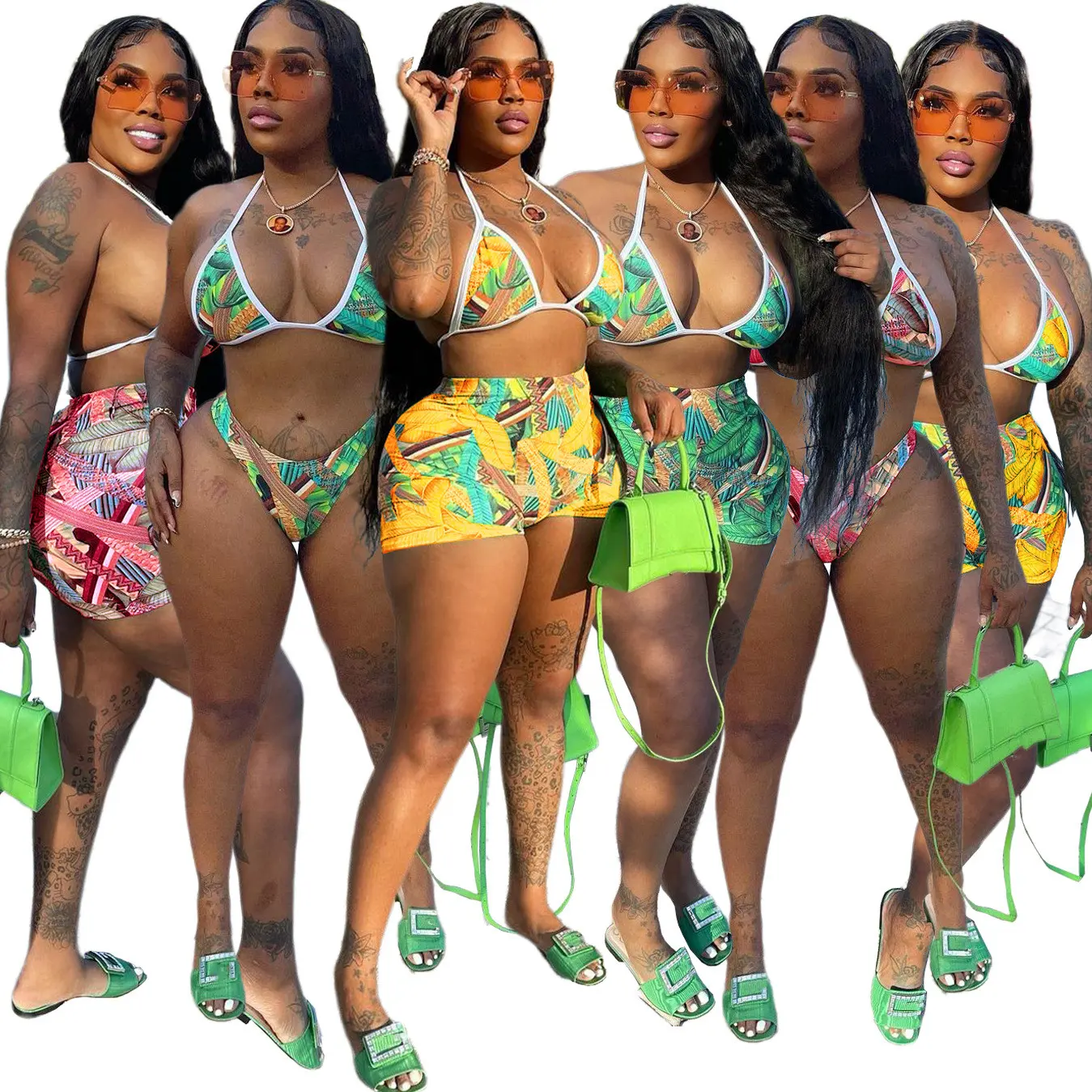 Bestseller Neue 3-teilige Badeanzüge Drucke Floral Beach Wear Weibliche Bade bekleidung Dreiteilige Frauen Sexy Bikini Set