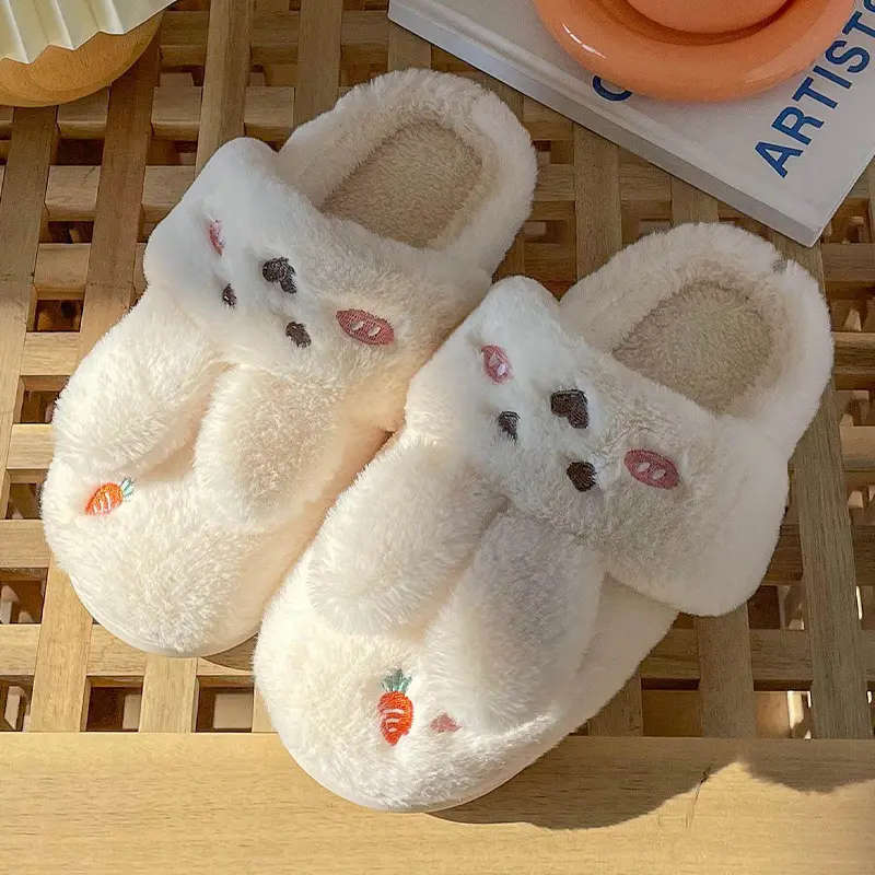 Zapatillas de algodón para parejas, pantuflas cálidas de felpa, conejo de peluche, bonitos zapatos de interior suaves, venta al por mayor, Otoño e Invierno