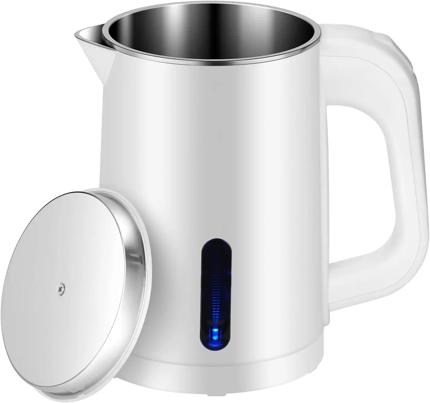 Hervidor de acero inoxidable, hervidor de viaje portátil de 0,8 L con construcción de doble pared, mini calentador de caldera de agua caliente, Té eléctrico