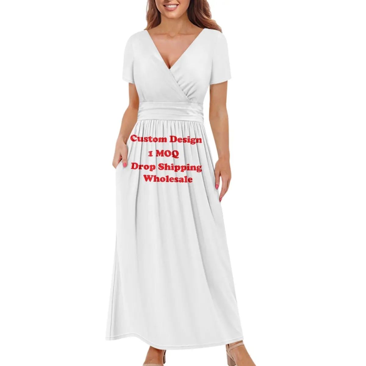夏のカジュアルな女性のマキシドレス女性のセクシーなディープVネックビーチ新しいスタイルのデザインドレスプリントオンデマンドカスタマイズロングドレス
