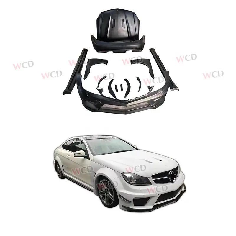 FRP Wide Body Kit for Mercedes Benz C-Class W204 C63 C200 C300 Black Series Style Front Bumper Side Skirts Fender Hood Rear bar