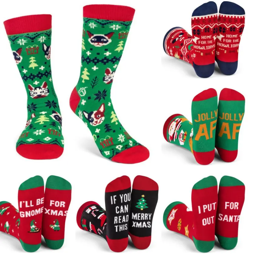 Productos al por mayor calcetines navideños para hombres y mujeres amantes de las letras calcetín de calle creativo lindo divertido calcetines de algodón jacquard de Navidad