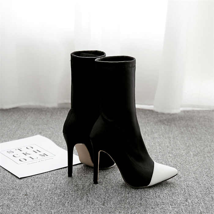 Botas Para Mujer New Fashion Women's Shoes Pointed Elastic Cloth Color Matching Women's Boots