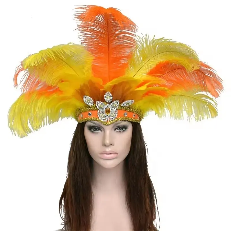 Diadema de plumas de avestruz para mujer de Mardi Gras al por mayor, mascarada, Carnaval, Festival, tocado de plumas, accesorios para cabeza de fiesta