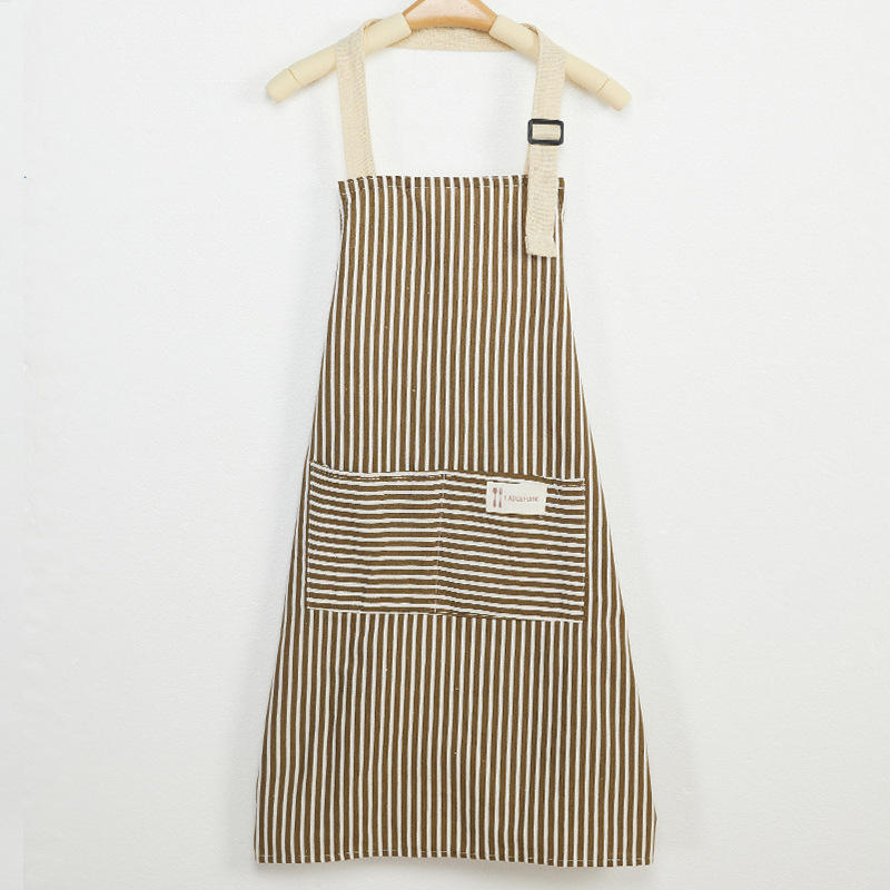 ผ้าฝ้ายผสมลินินลายทางระบายอากาศ - สีกาแฟ