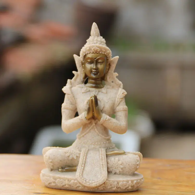 Thai Buddha Dhyani Mudra Home Decor statue di pace durevole pietra naturale durevole da tavolo resinmediting seduto Buddha tailandese