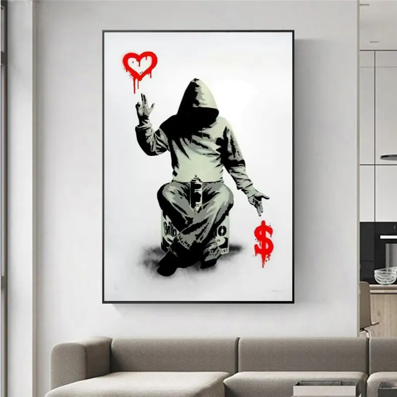 Banksy Choose Love Or Money Graffiti Pop Street Art Canvas Painting Posters and Prints Picture for Living Room Home Design Decor