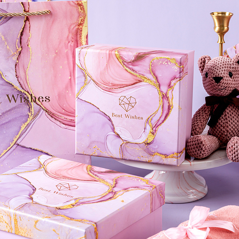 new products custom logo top lid gift box with bag gold stamping