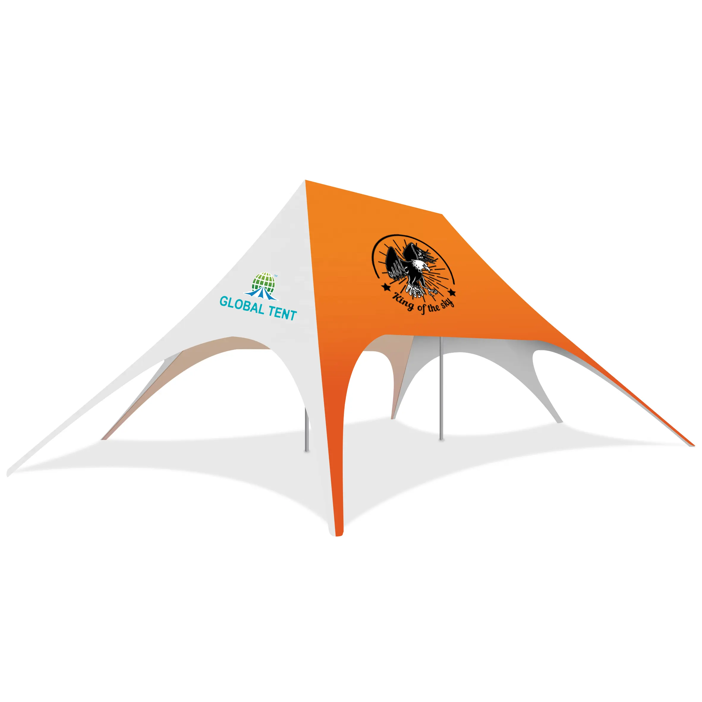 イベント用ロゴ付きダブルピークスターテントを広告するグローバルテント屋外トレードショー機器ブース