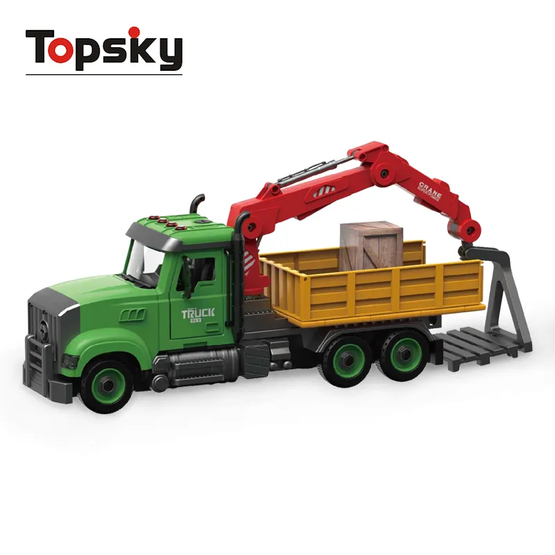 Topsky transporte caminhão de madeira fricção, alimentado por fricção, carro, brinquedo com música, leve educacional, diy, veículo de brinquedo de fricção para meninos