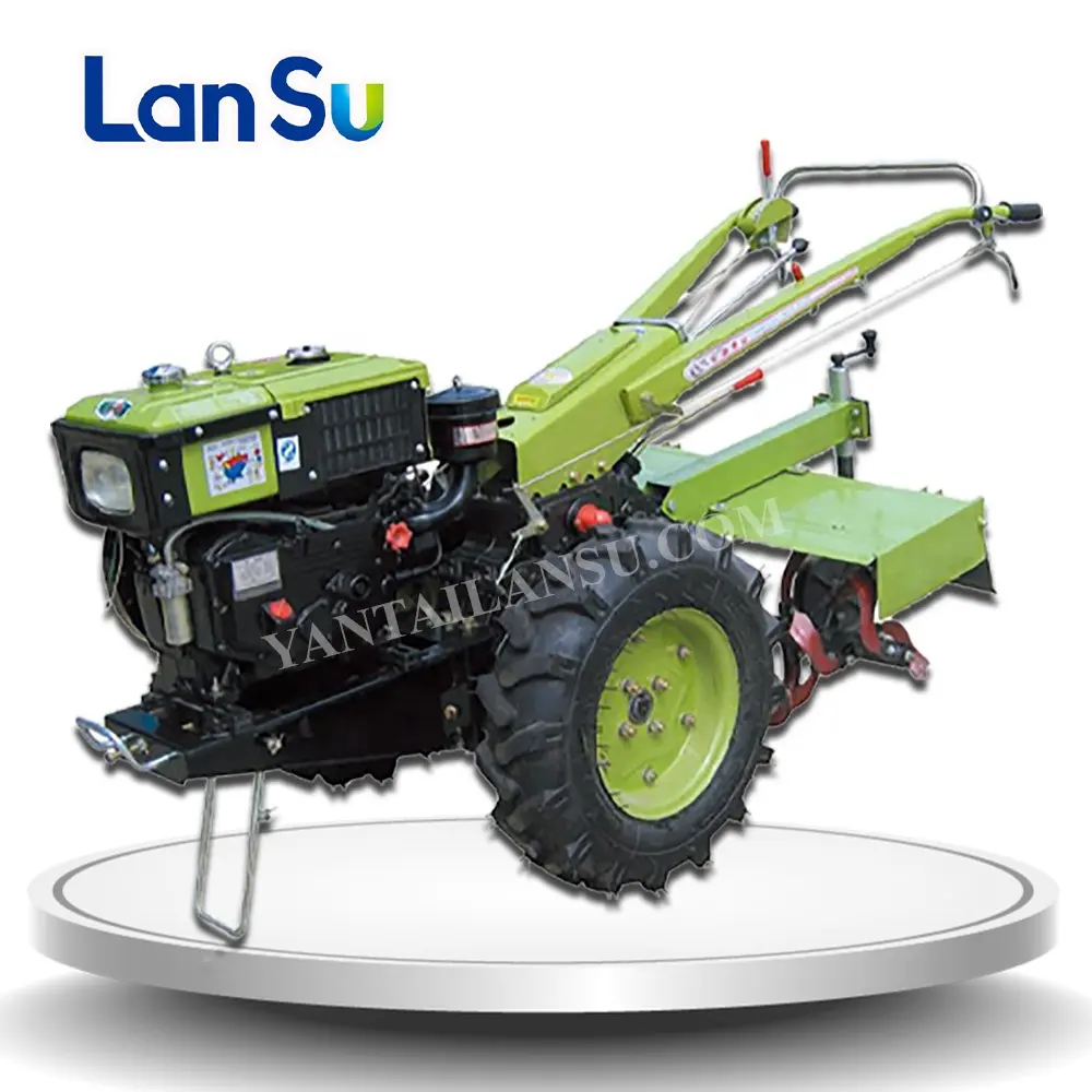 Tractor para caminar con motor diésel, arranque eléctrico de mano 2 WD, tractor agrícola pequeño con Timón de potencia