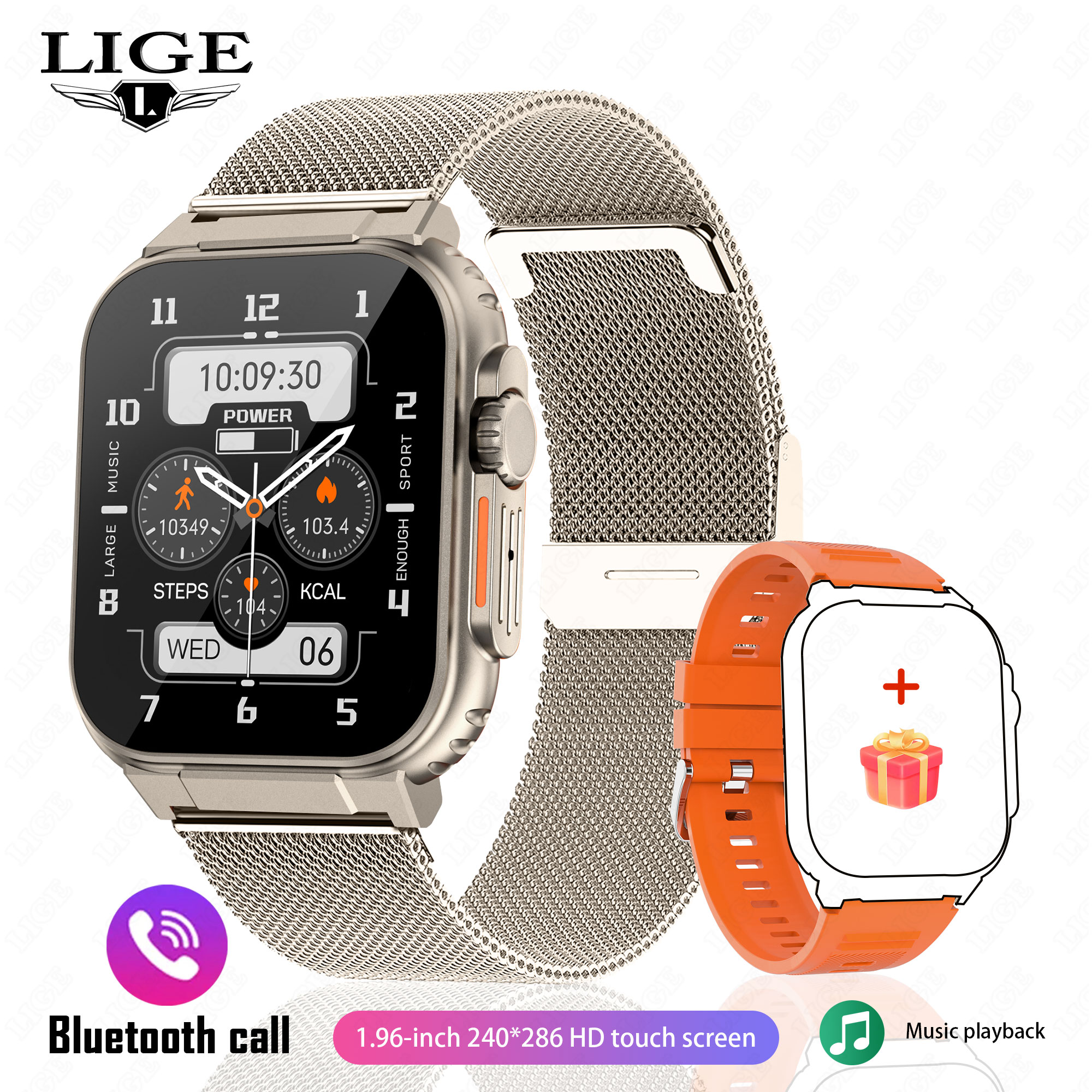 D - Gold steel mesh +gift strap