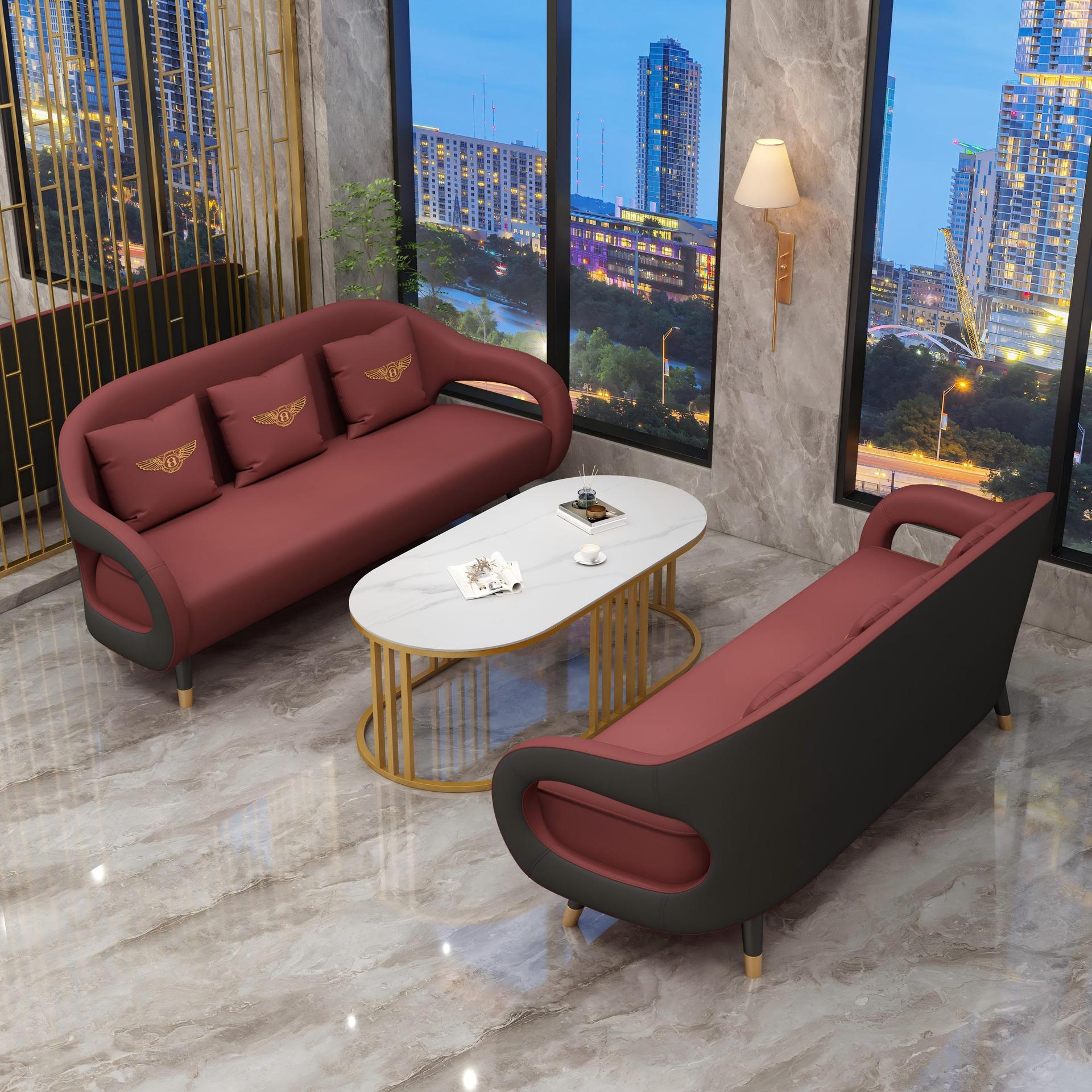 Three-person coffee table (2 tables, burgundy and black)