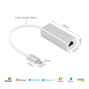 Adaptador Ethernet USB C con cable externo, tarjeta de red USB tipo C a Ethernet RJ45 Lan para MacBook Windows 7/8/10 Laptop 10/100Mbps - Product Image 3