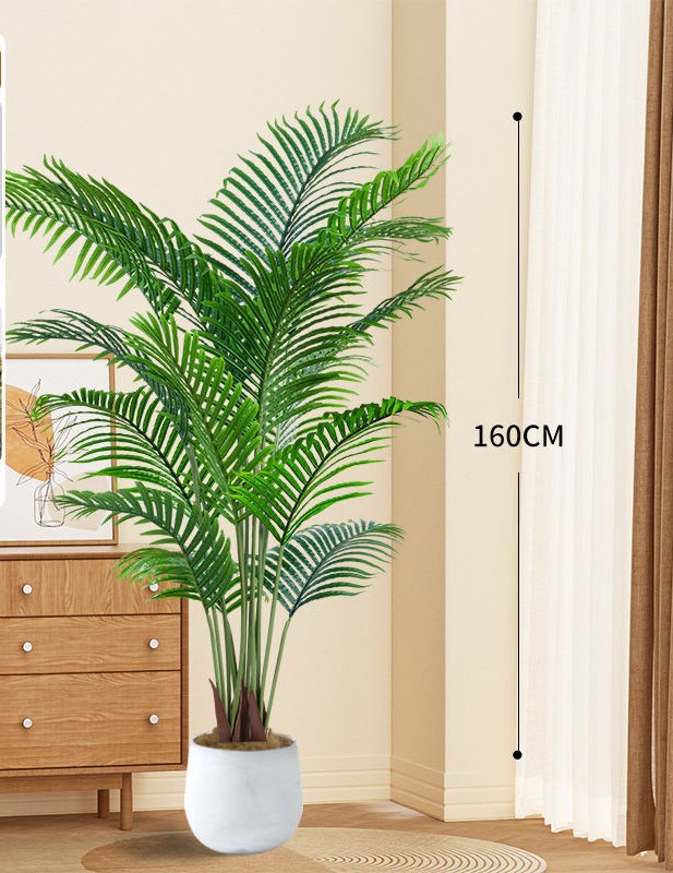Palmier Areca vert 160CM 12 tiges 12 feuilles Demi-cercle blanc