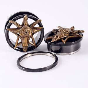 Thép không gỉ sáu cánh sao cắm tai cừu đầu ròng rọc Đồng hồ đo tai vàng gạc ống tai cắm đường hầm xuyên đồ trang sức - Product Image 3